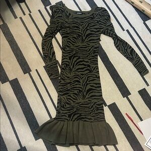 Express Olive Zebra Long Sleeve Dress
